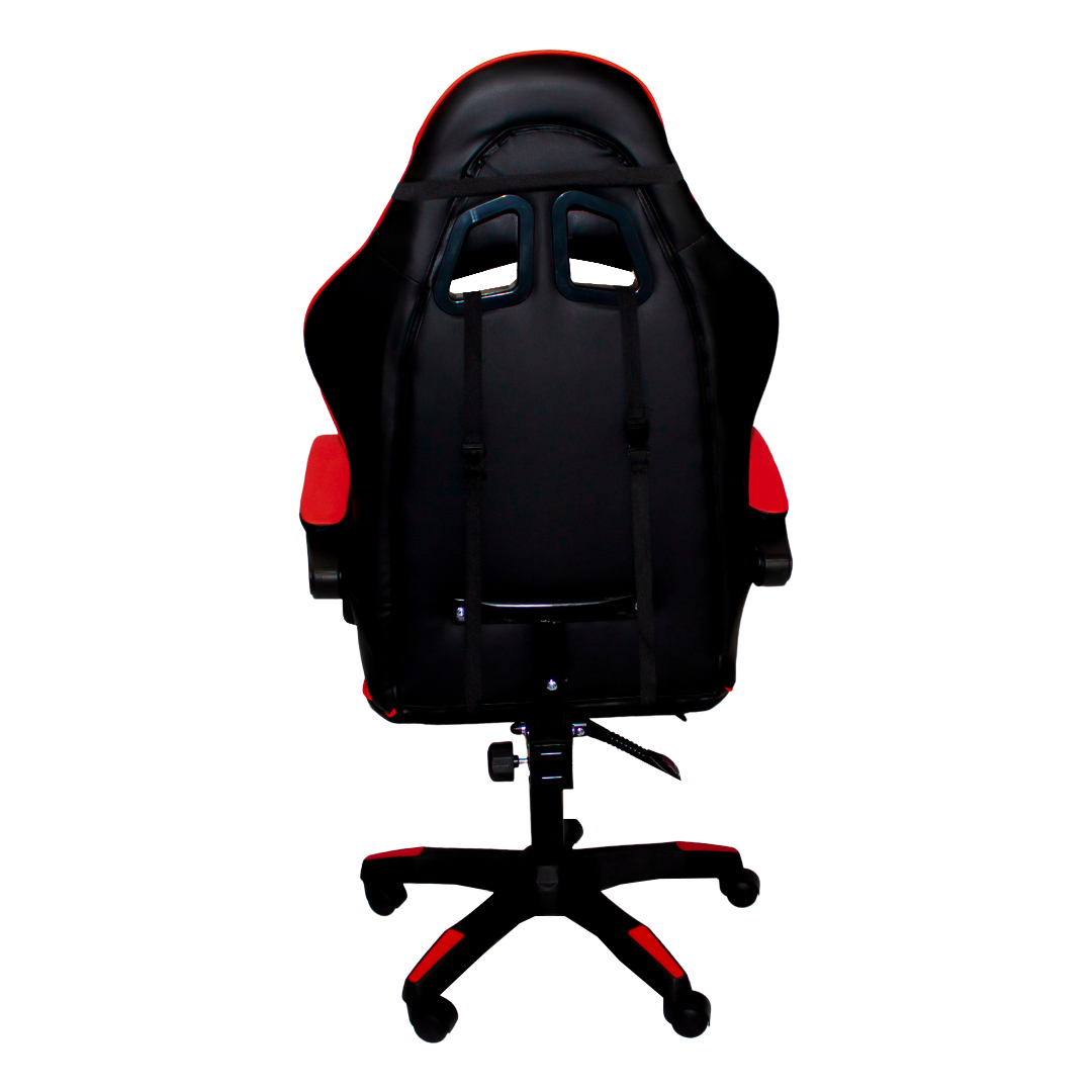 Silla Gamer Reclinable Ergonomica, Cojin Lumbar, Y Cabecera Rojo con Negro