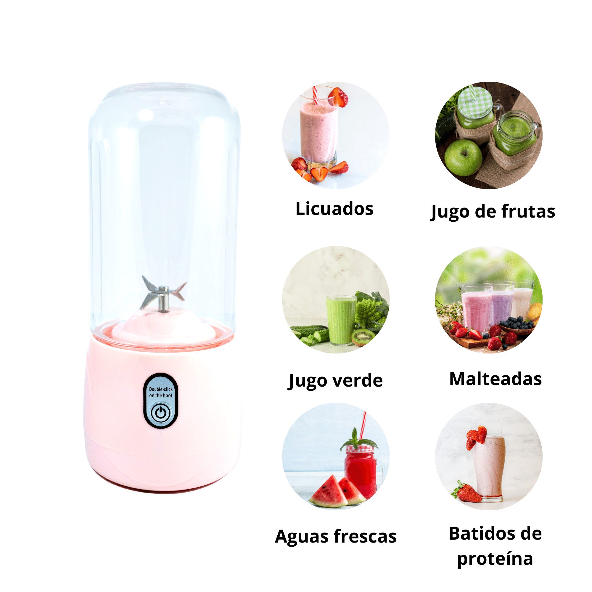 Mini Licuadora Portátil Recargable Usb Vaso Batidora 410ml