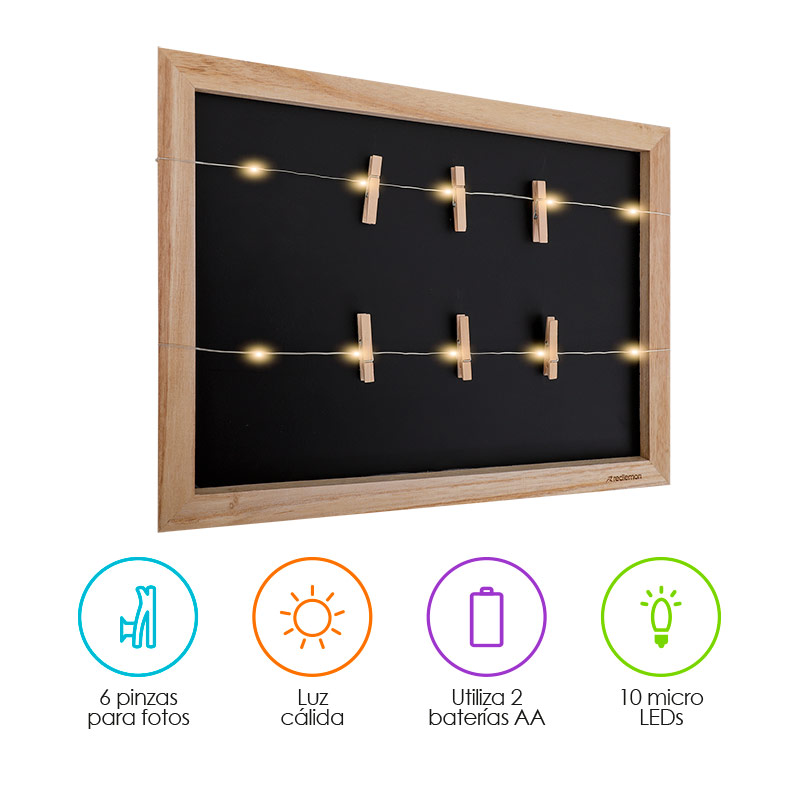 Marco para Fotos y Portarretratos de Madera con 10 Luces LED Redlemon