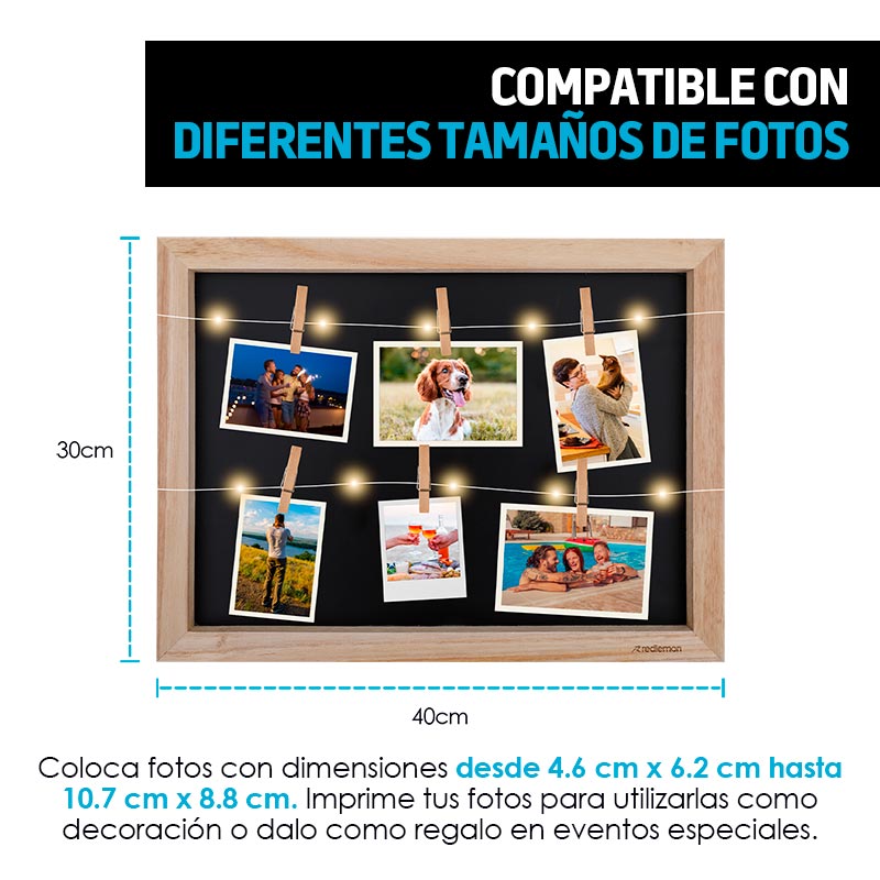 Marco para Fotos y Portarretratos de Madera con 10 Luces LED Redlemon
