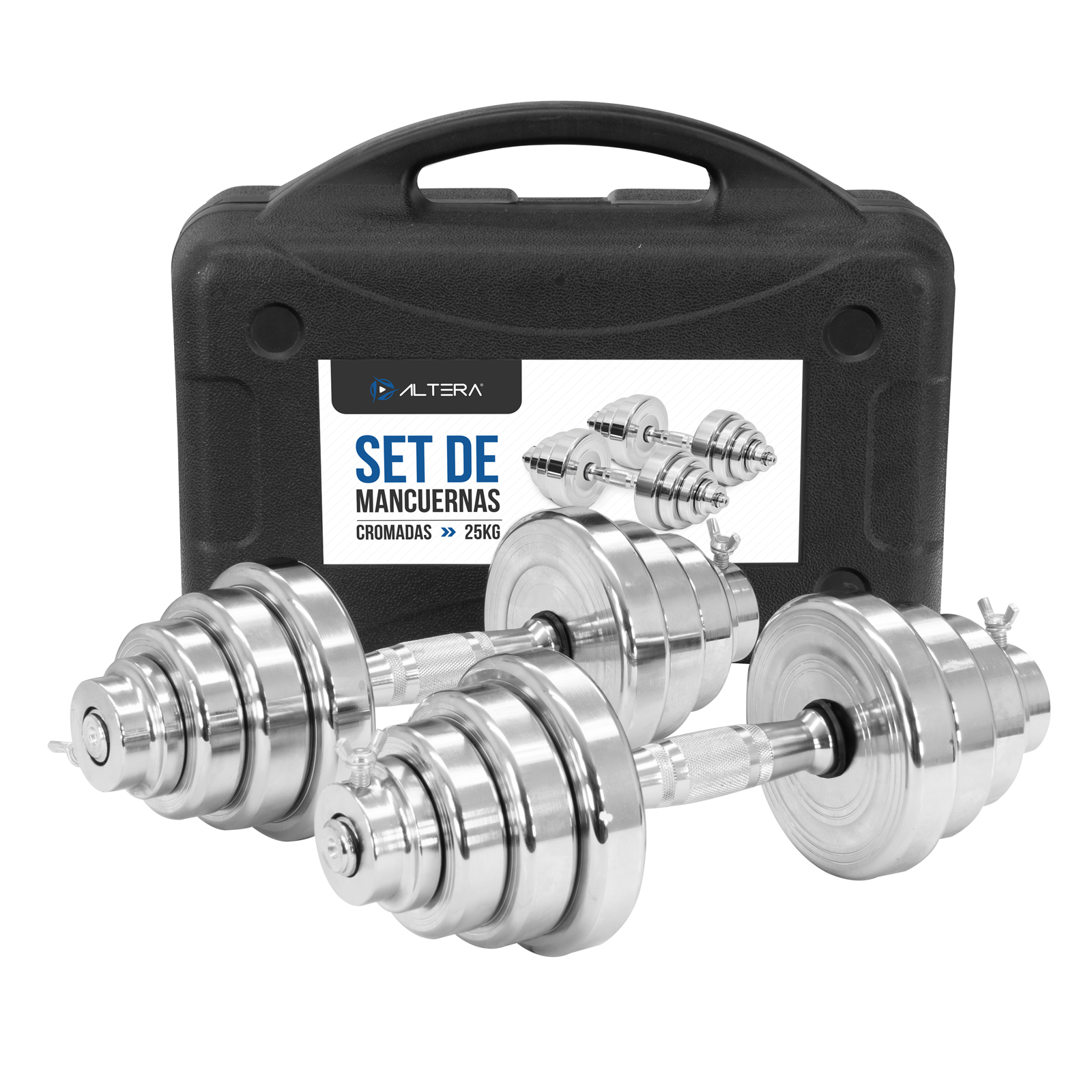 Set de Mancuernas Ajustables Altera de 25 KG con Estuche Incluido