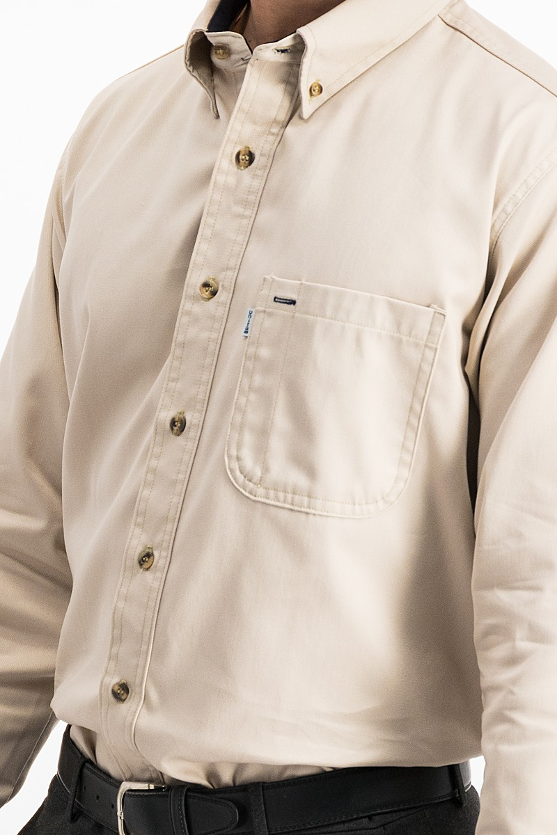 Camisa Manga Larga Casual para Caballero de Gabardina Color Beige Claro 100% Algodón