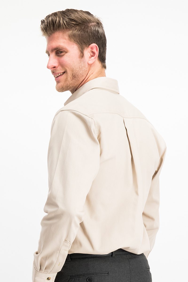 Camisa Manga Larga Casual para Caballero de Gabardina Color Beige Claro 100% Algodón