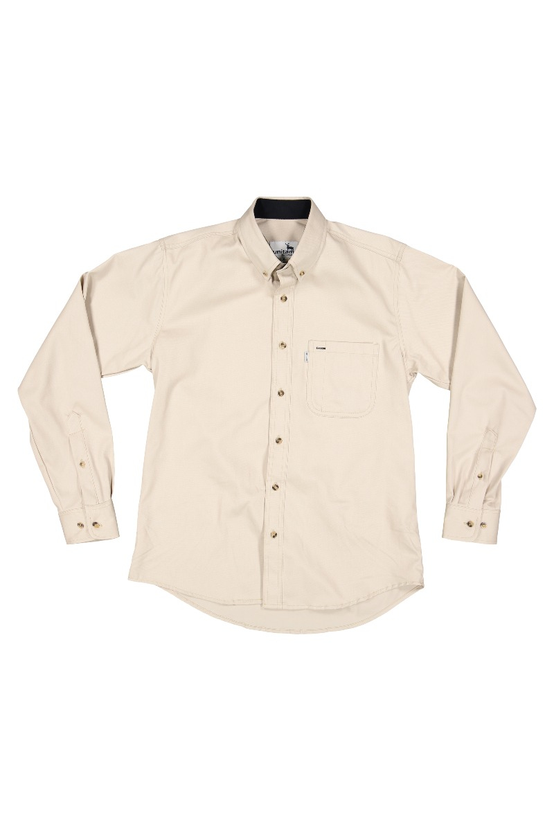 Camisa Manga Larga Casual para Caballero de Gabardina Color Beige Claro 100% Algodón