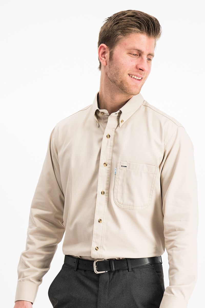 Camisa Manga Larga Casual para Caballero de Gabardina Color Beige Claro 100% Algodón