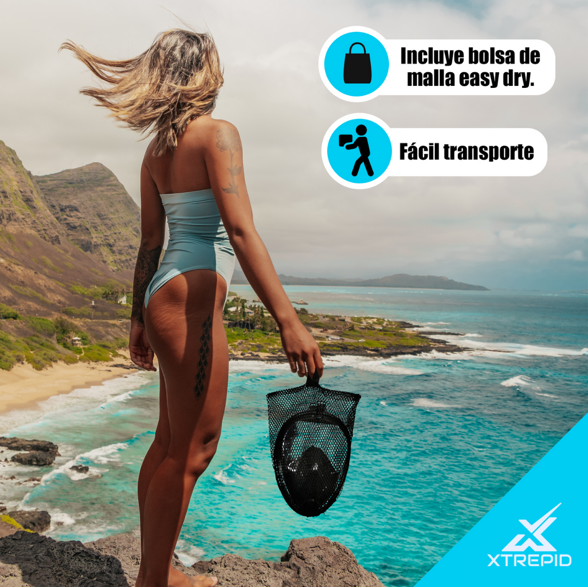 Máscara de Snorkel Negra con Anti-Empañante Talla Grande