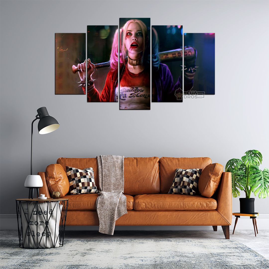 Cuadro Decorativo DC Harley Escuadrón Suicida 100x60cm 5pzs Cuadros MX