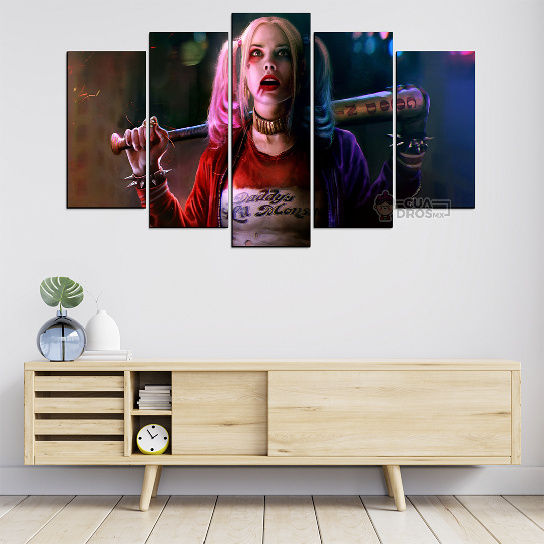 Cuadro Decorativo DC Harley Escuadrón Suicida 100x60cm 5pzs Cuadros MX