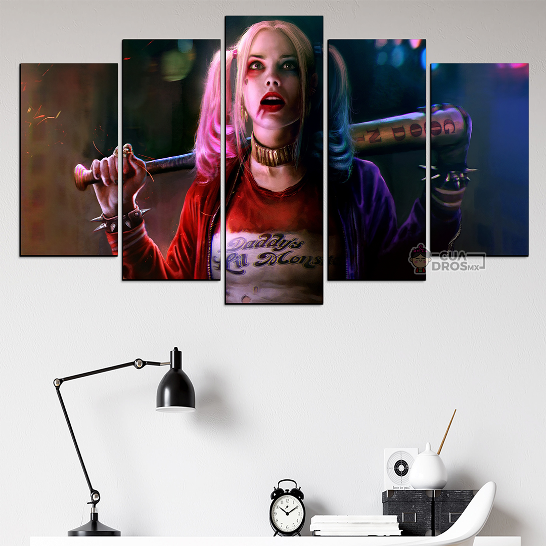 Cuadro Decorativo DC Harley Escuadrón Suicida 100x60cm 5pzs Cuadros MX