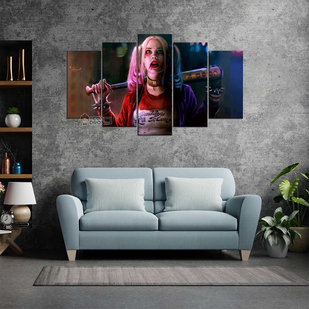 Cuadro Decorativo DC Harley Escuadrón Suicida 100x60cm 5pzs Cuadros MX