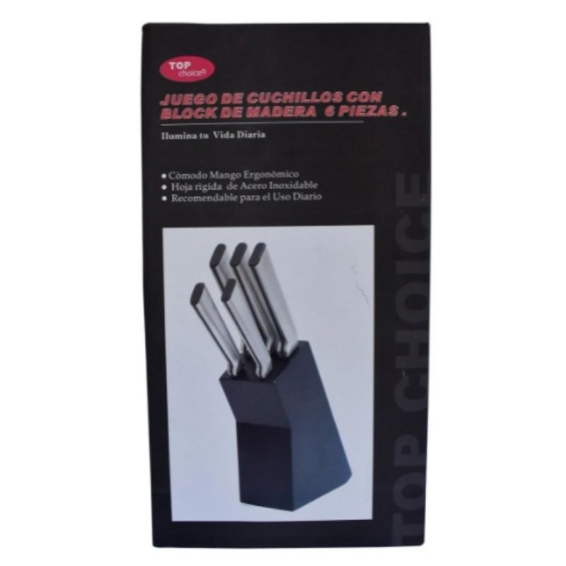 Top Choice 2415-1192 Set 6 Cuchillos De Cocina Chef Acero Inoxidable Base Madera