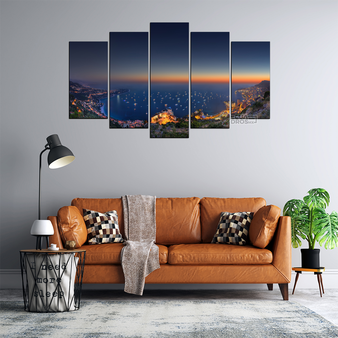 Cuadro Decorativo Bahia de Monaco Paisaje 100x60cm 5pzs Cuadros MX