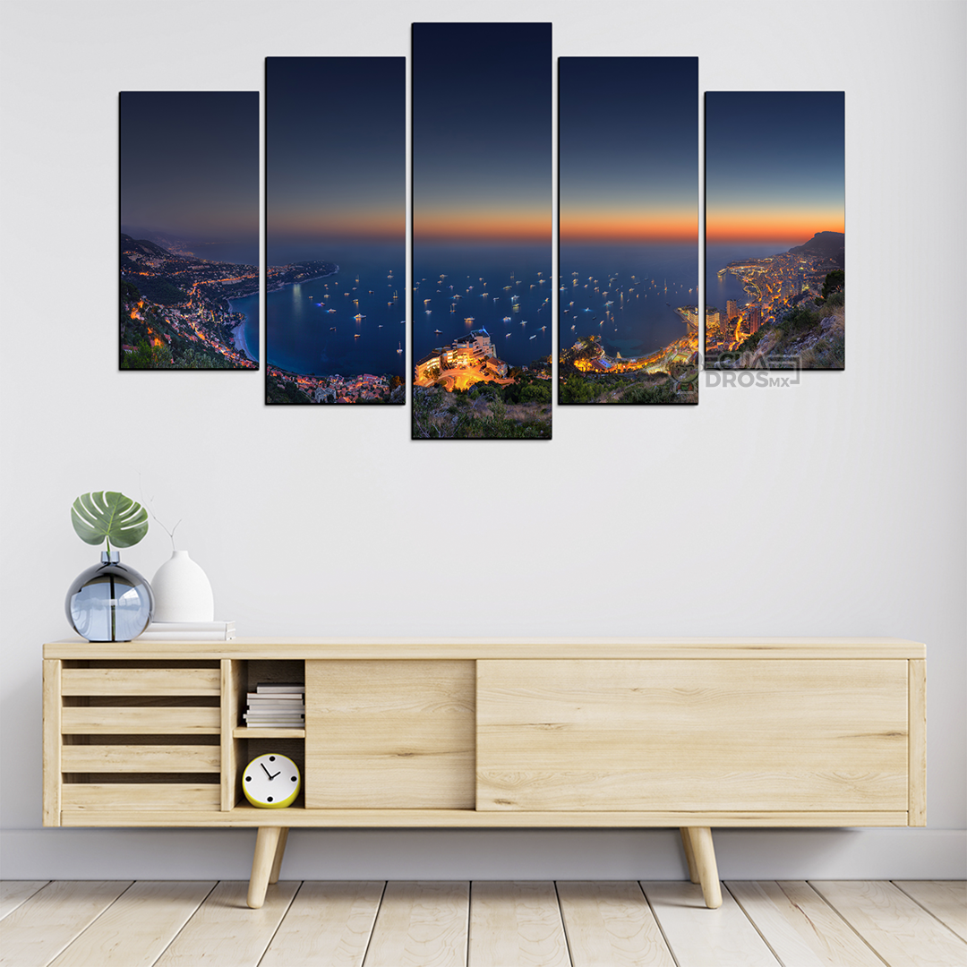 Cuadro Decorativo Bahia de Monaco Paisaje 100x60cm 5pzs Cuadros MX
