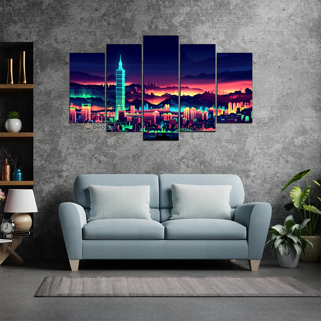 Cuadro Decorativo Taiwan Neon Paisaje 100x60cm 5pzs Cuadros MX