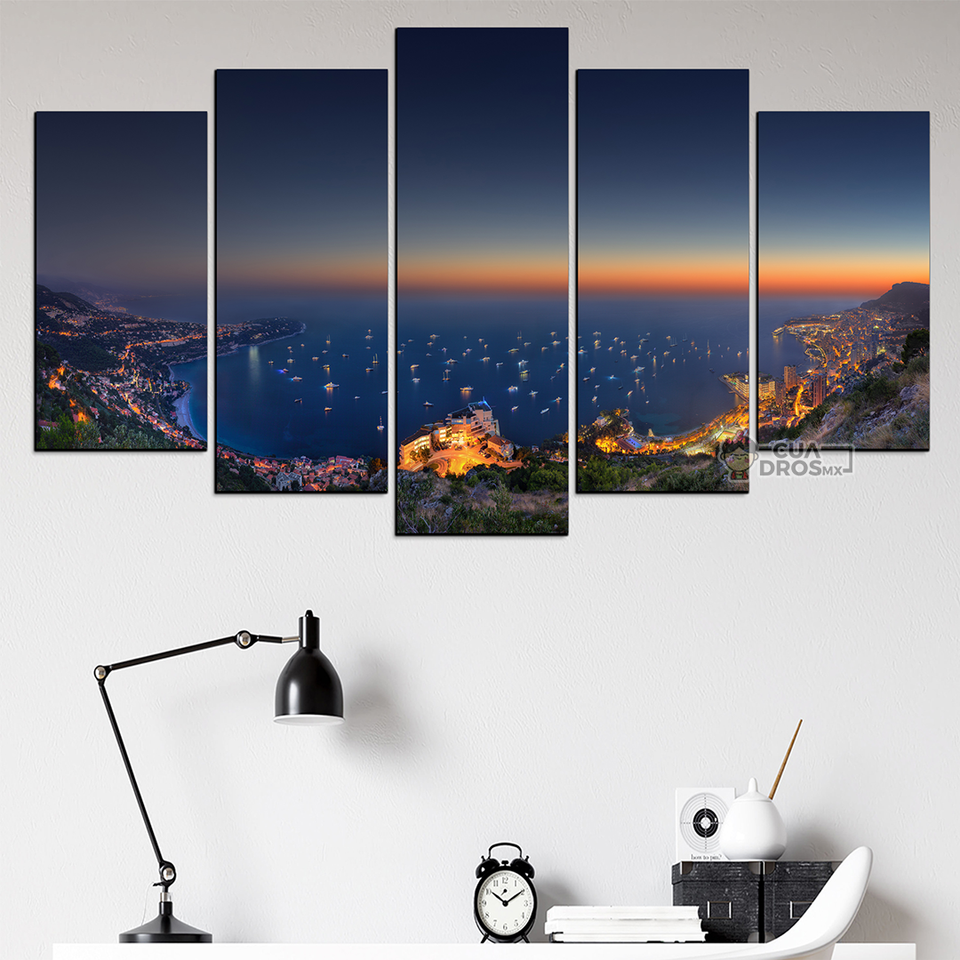 Cuadro Decorativo Bahia de Monaco Paisaje 100x60cm 5pzs Cuadros MX