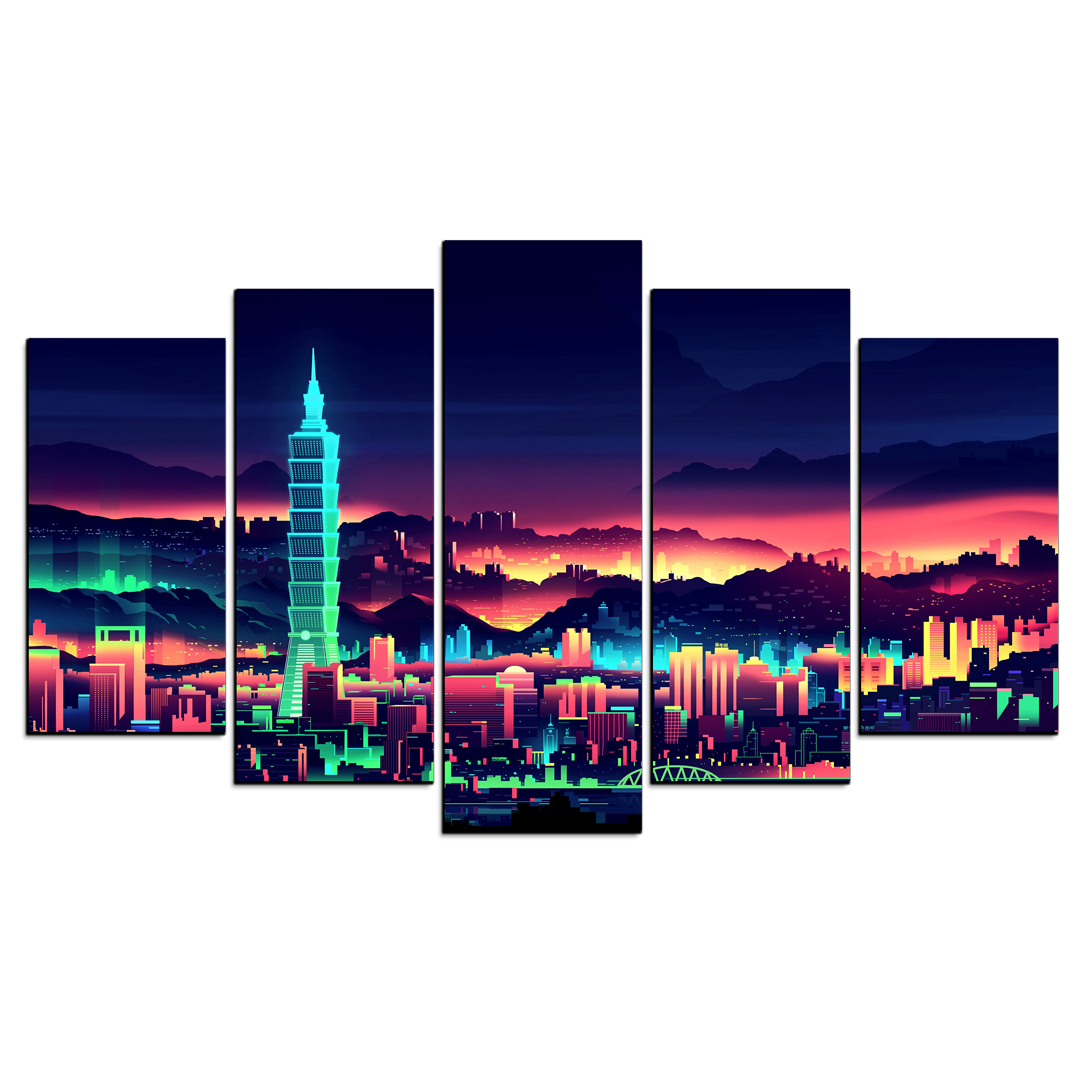 Cuadro Decorativo Taiwan Neon Paisaje 100x60cm 5pzs Cuadros MX