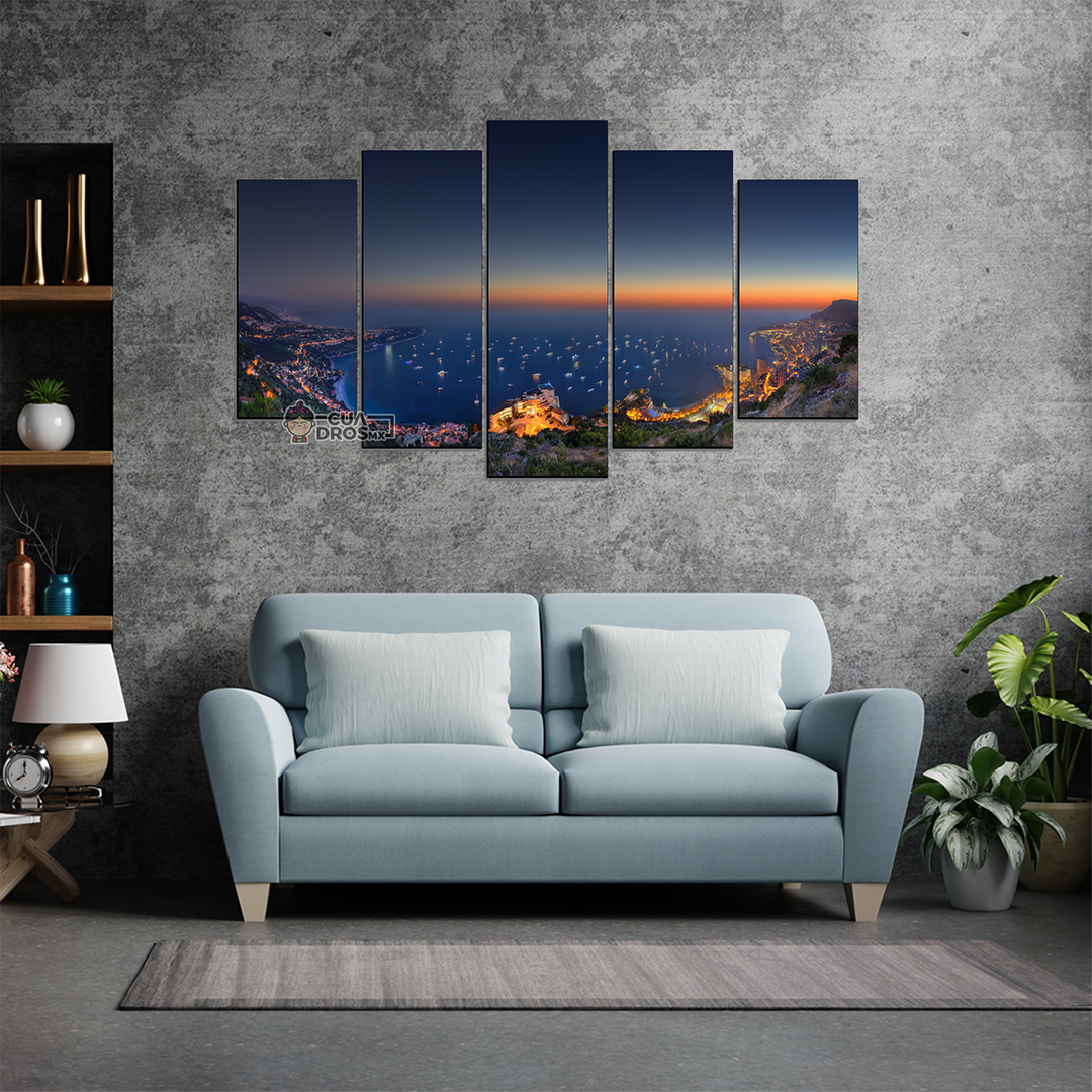 Cuadro Decorativo Bahia de Monaco Paisaje 100x60cm 5pzs Cuadros MX