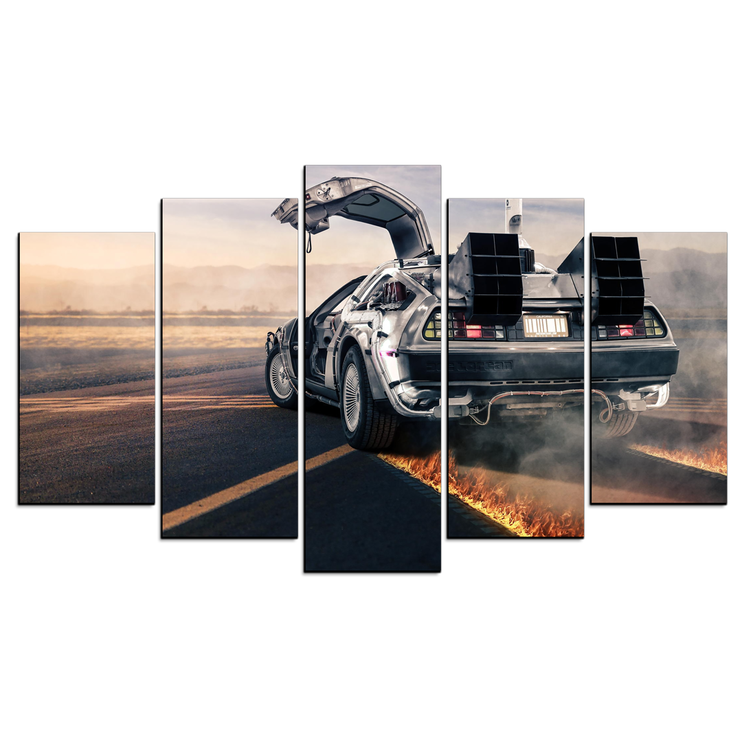 Cuadro Decorativo Volver al Futuro DeLorean Puertas Abiertas Vista Trasera Digital Art Cine 100x60cm 5pzs Cuadros MX
