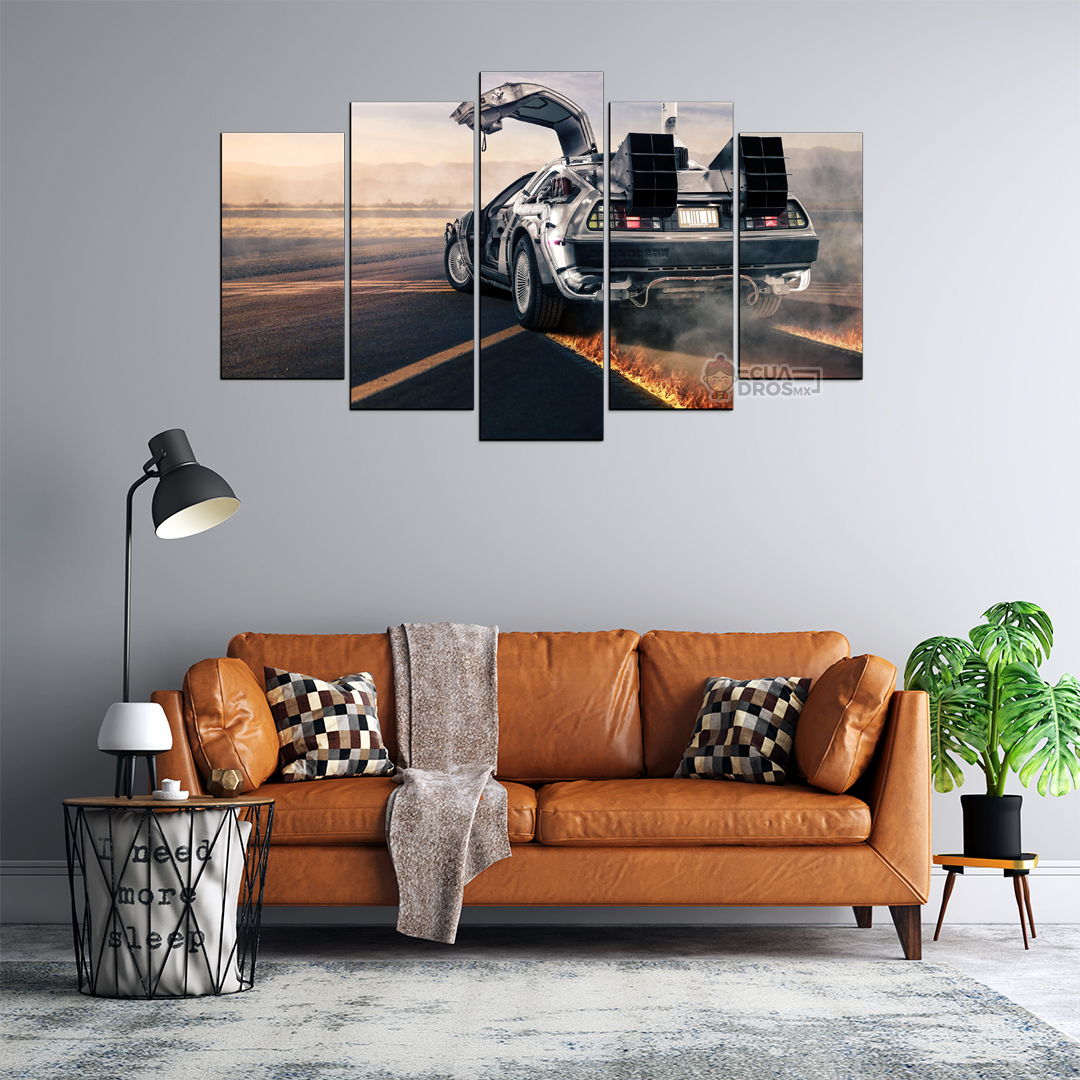 Cuadro Decorativo Volver al Futuro DeLorean Puertas Abiertas Vista Trasera Digital Art Cine 100x60cm 5pzs Cuadros MX