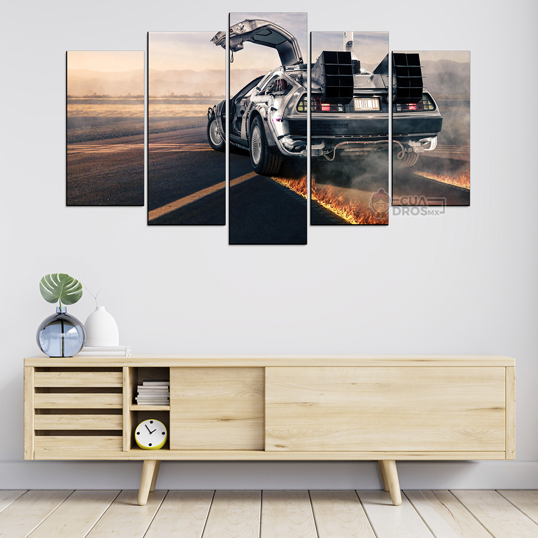 Cuadro Decorativo Volver al Futuro DeLorean Puertas Abiertas Vista Trasera Digital Art Cine 100x60cm 5pzs Cuadros MX
