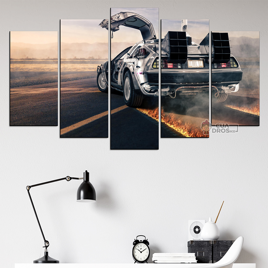 Cuadro Decorativo Volver al Futuro DeLorean Puertas Abiertas Vista Trasera Digital Art Cine 100x60cm 5pzs Cuadros MX