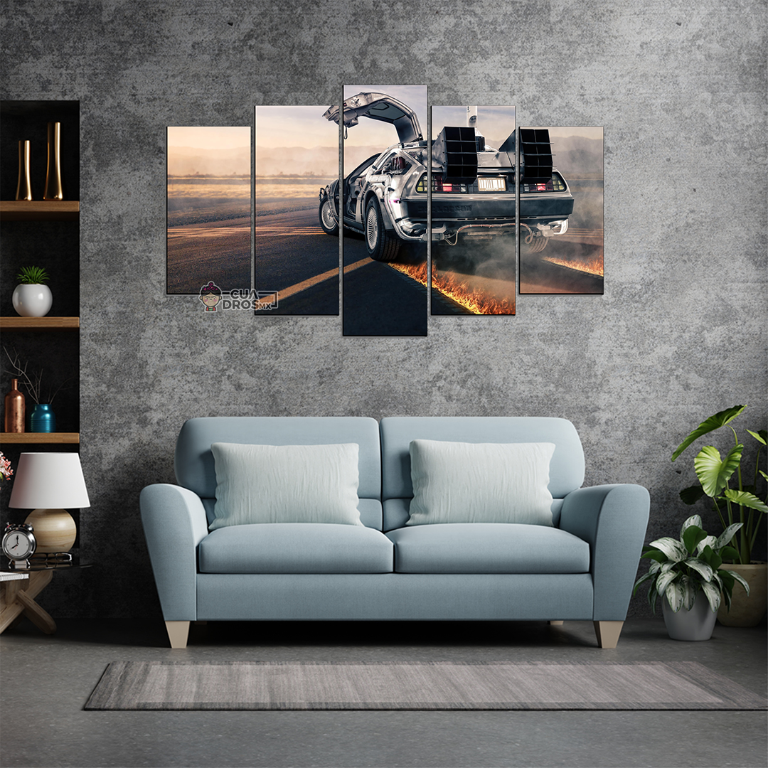 Cuadro Decorativo Volver al Futuro DeLorean Puertas Abiertas Vista Trasera Digital Art Cine 100x60cm 5pzs Cuadros MX
