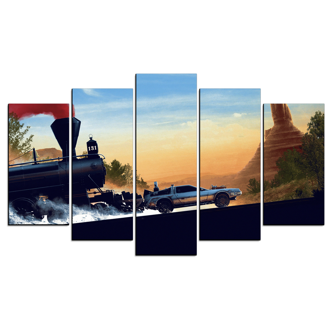 Cuadro Decorativo Volver al Futuro DeLorean Empujado por Tren Cine 100x60cm 5pzs Cuadros MX