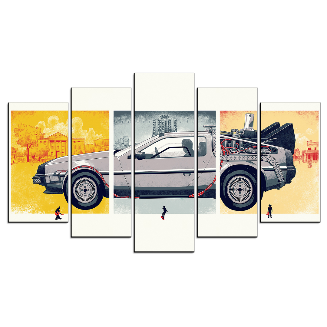 Cuadro Decorativo Volver al Futuro DeLorean Dibujo Cine 100x60cm 5pzs Cuadros MX