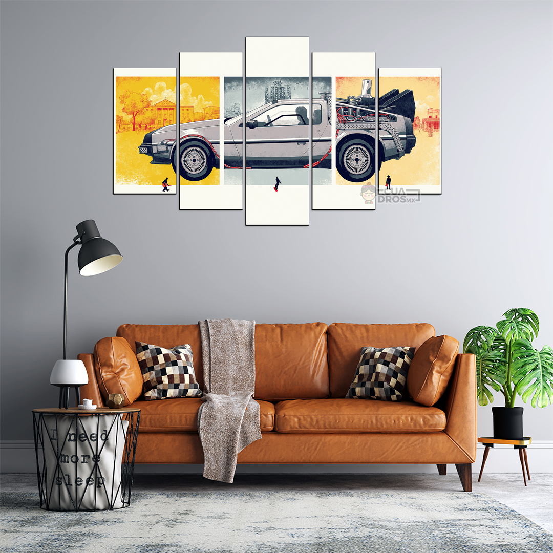 Cuadro Decorativo Volver al Futuro DeLorean Dibujo Cine 100x60cm 5pzs Cuadros MX