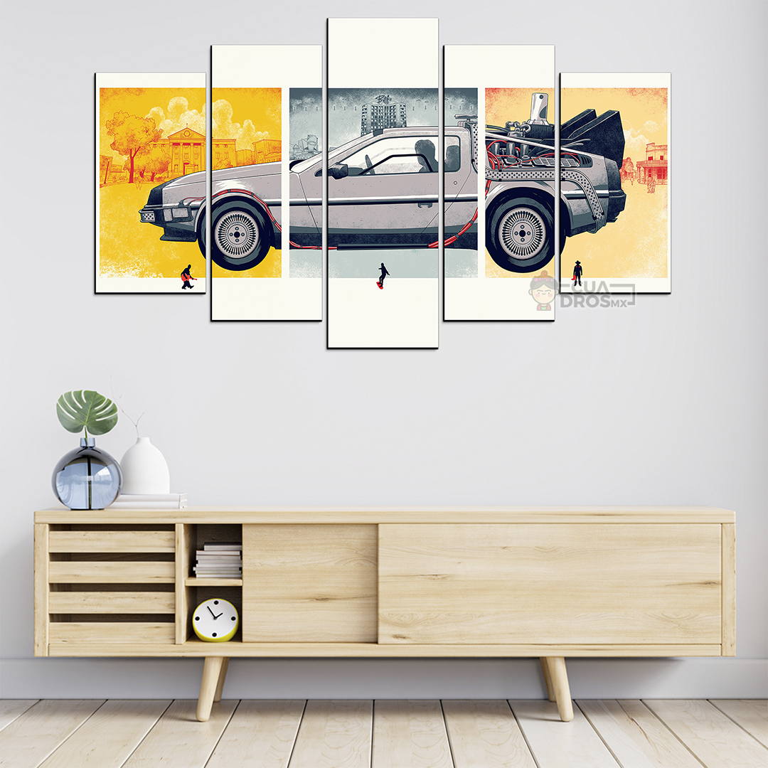 Cuadro Decorativo Volver al Futuro DeLorean Dibujo Cine 100x60cm 5pzs Cuadros MX
