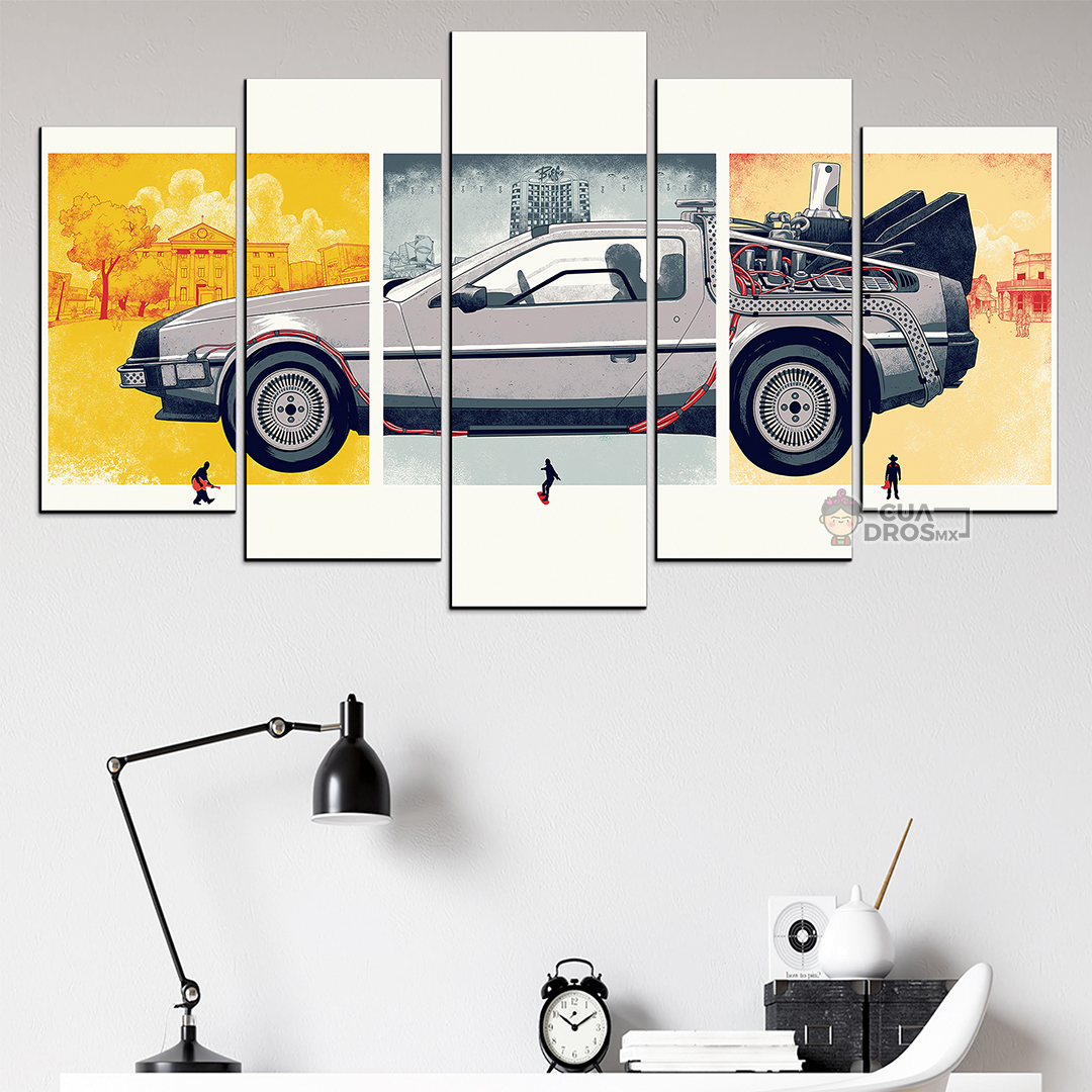 Cuadro Decorativo Volver al Futuro DeLorean Dibujo Cine 100x60cm 5pzs Cuadros MX