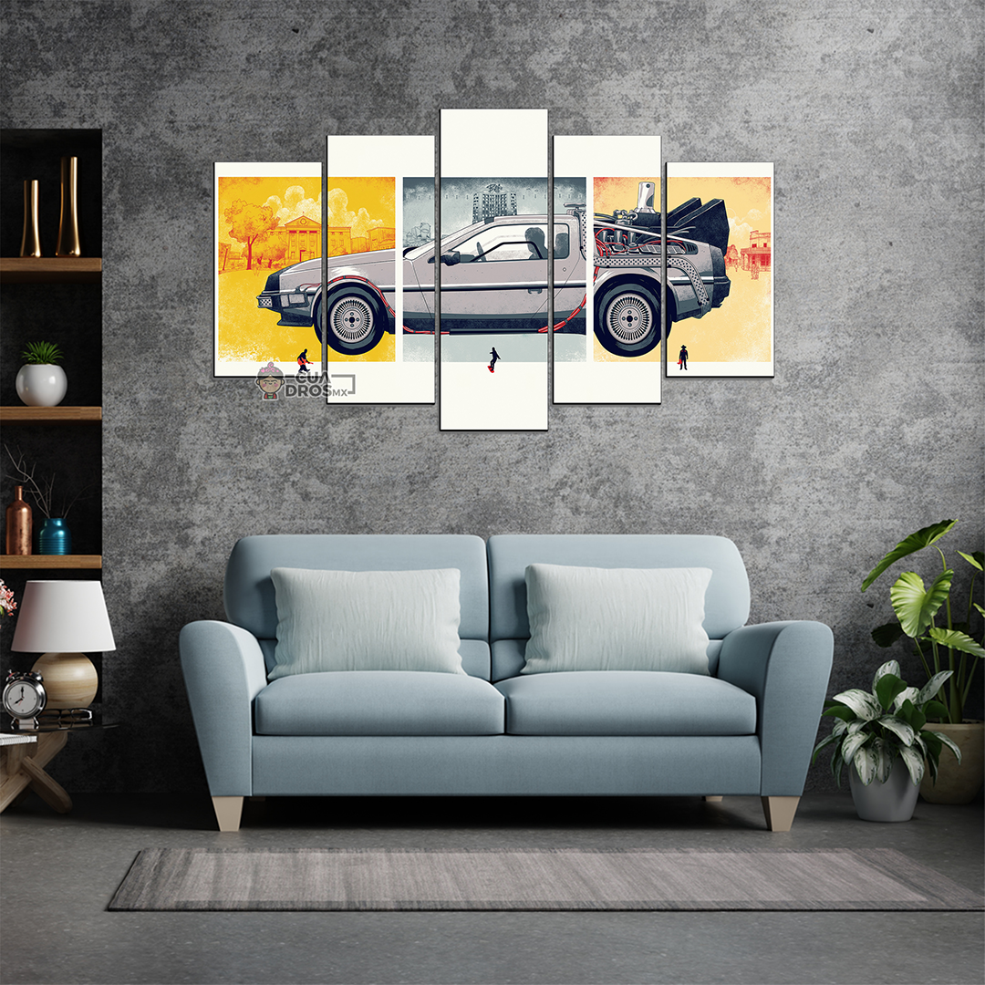 Cuadro Decorativo Volver al Futuro DeLorean Dibujo Cine 100x60cm 5pzs Cuadros MX