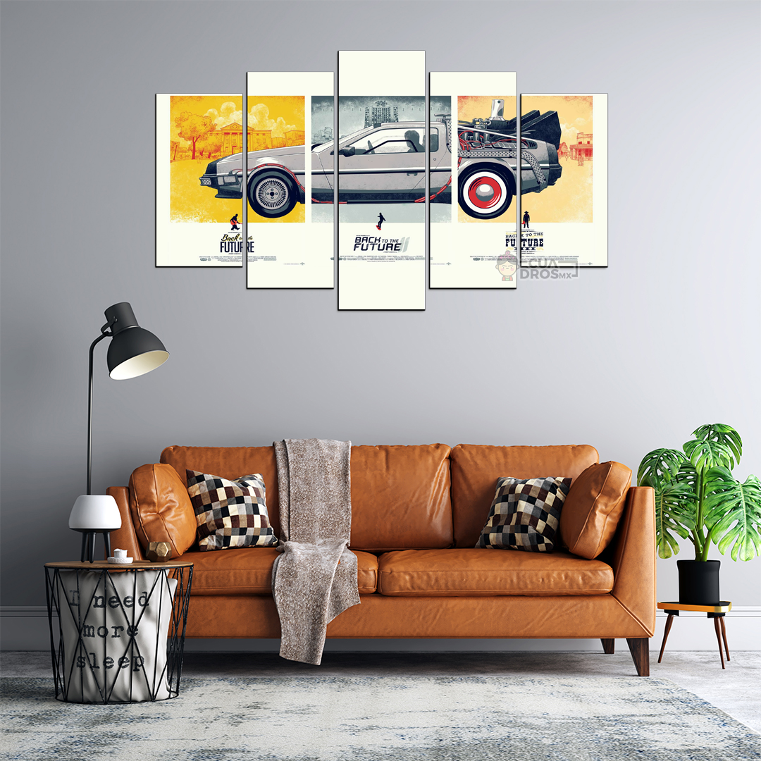 Cuadro Decorativo Volver al Futuro DeLorean Dibujo Nombres Cine 100x60cm 5pzs Cuadros MX