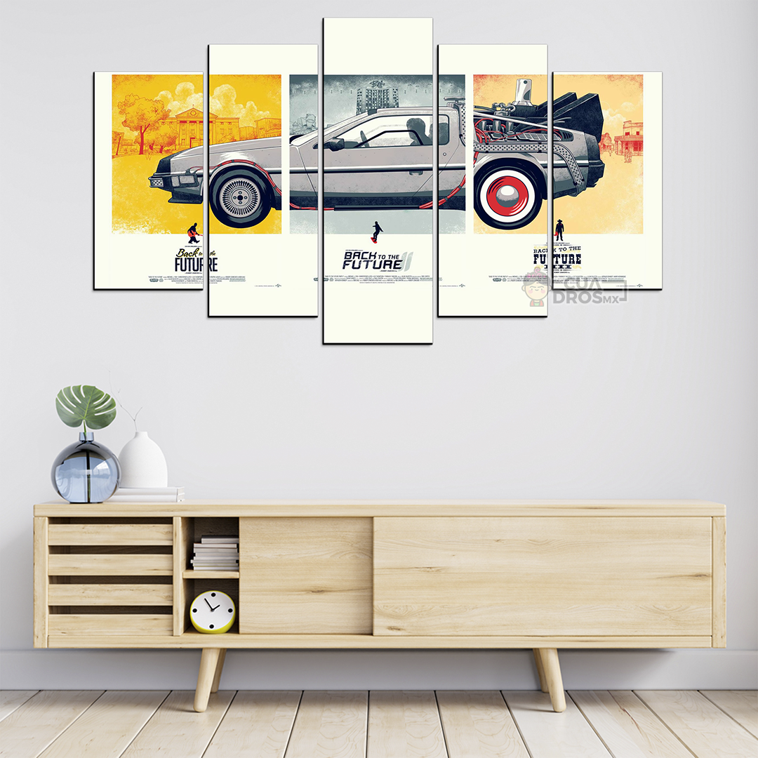 Cuadro Decorativo Volver al Futuro DeLorean Dibujo Nombres Cine 100x60cm 5pzs Cuadros MX