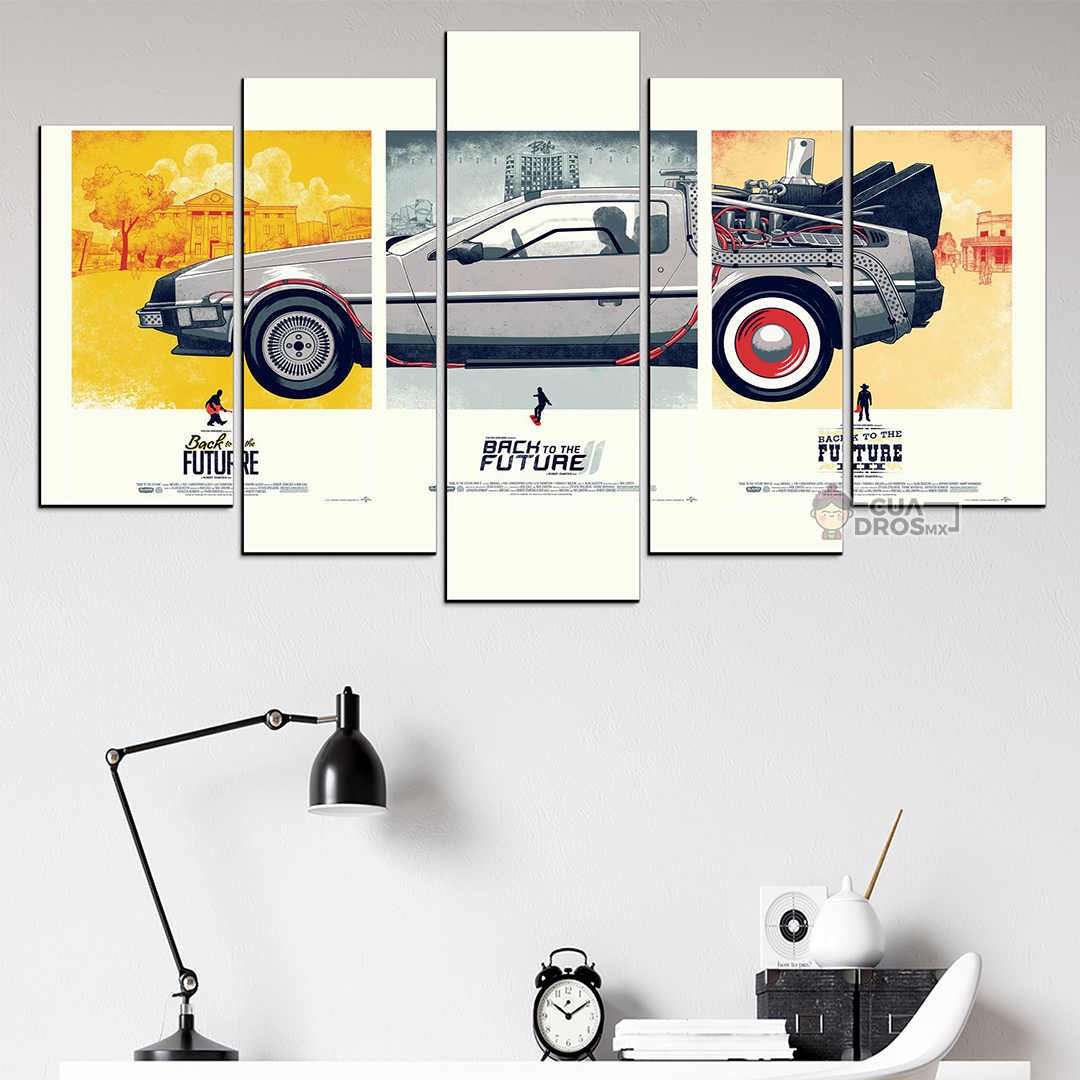 Cuadro Decorativo Volver al Futuro DeLorean Dibujo Nombres Cine 100x60cm 5pzs Cuadros MX