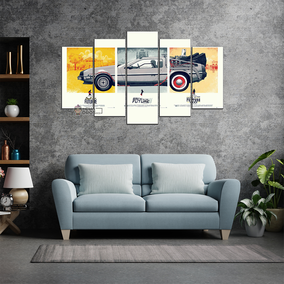 Cuadro Decorativo Volver al Futuro DeLorean Dibujo Nombres Cine 100x60cm 5pzs Cuadros MX