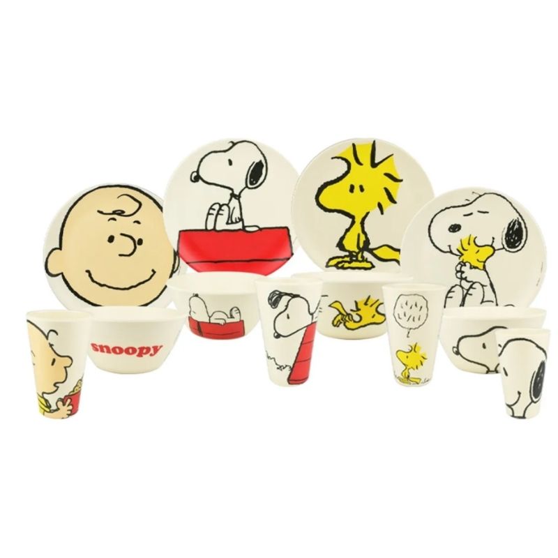 Fun Kids 1762-20 Vajilla Snoopy Charlie Brown Bambú Ecológica Colección 12pz