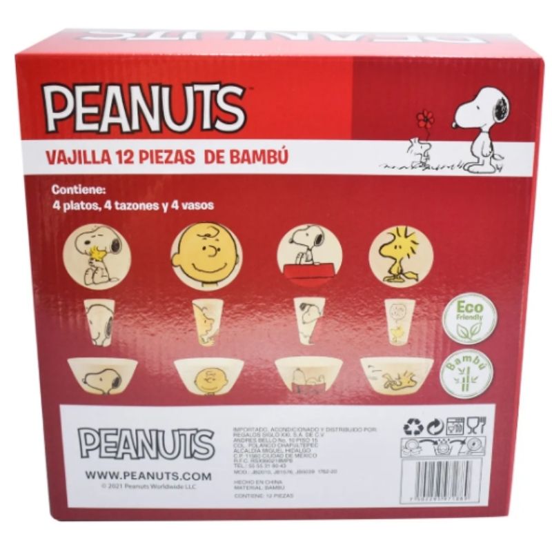 Fun Kids 1762-20 Vajilla Snoopy Charlie Brown Bambú Ecológica Colección 12pz