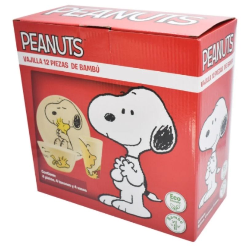 Fun Kids 1762-20 Vajilla Snoopy Charlie Brown Bambú Ecológica Colección 12pz