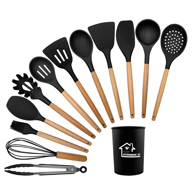 Set 12 Utensilios Para Cocina Espatulas De Silicona. Negro