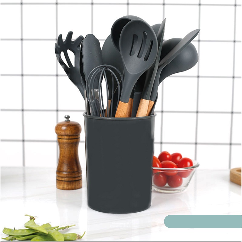 Set 12 Utensilios Para Cocina Espatulas De Silicona. Negro