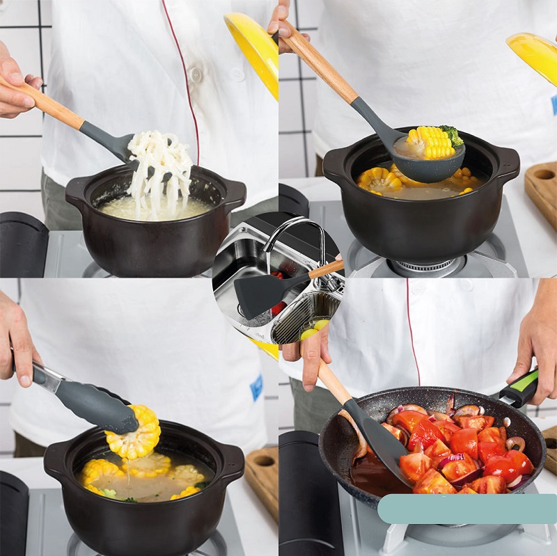 Set 12 Utensilios Para Cocina Espatulas De Silicona. Negro