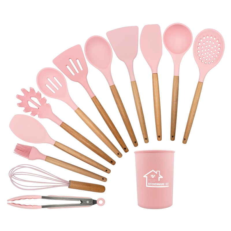 Set 12 Utensilios Para Cocina Espatulas De Silicona. Rosa
