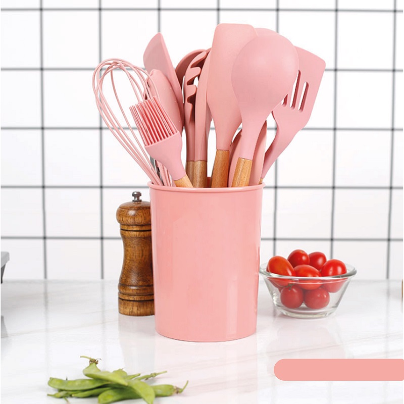 Set 12 Utensilios Para Cocina Espatulas De Silicona. Rosa