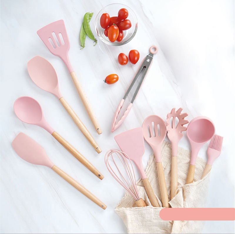 Set 12 Utensilios Para Cocina Espatulas De Silicona. Rosa