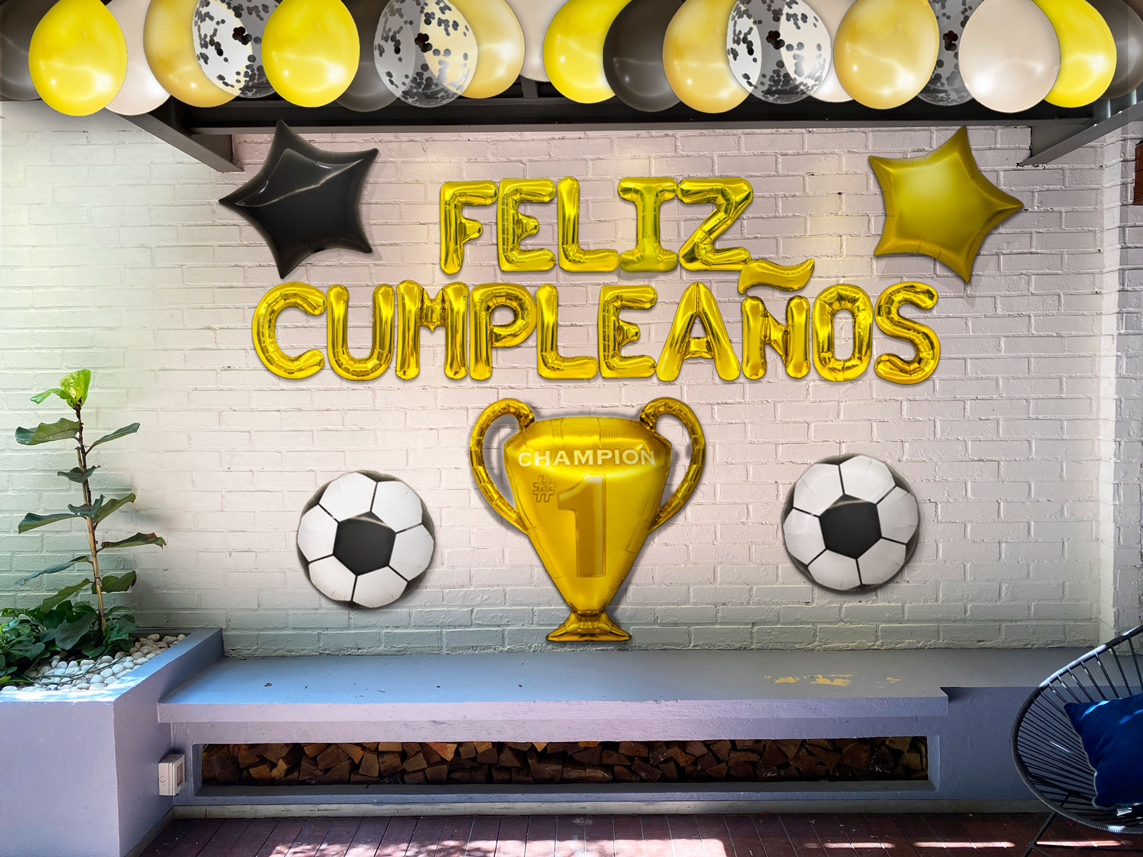 Globos de Cumpleaños Futbol Negro y Dorado | Kit de 45 piezas de globos metalicos y latex | Facil montaje para fiesta en casa, oficina o exteriores | Happy Birthday | Guia de Decoracion e inflador