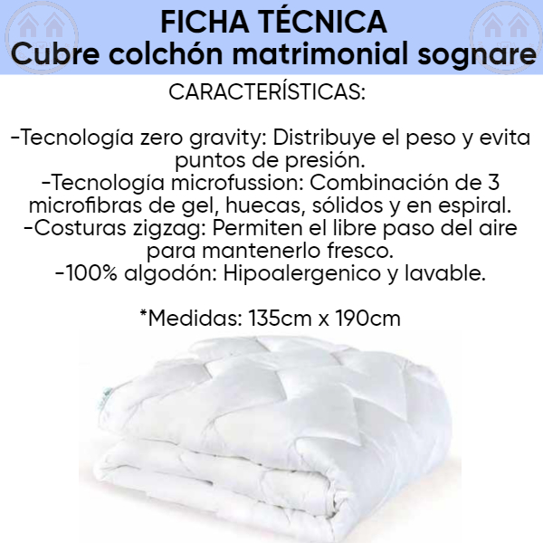 Cubre colchón matrimonial | Protector de Colchón Sognare Tradicional