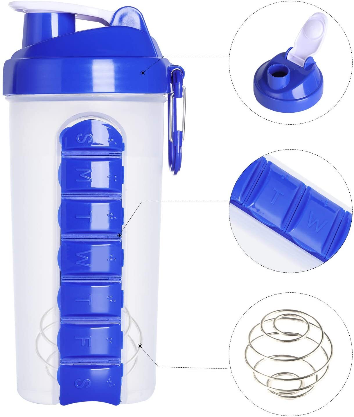 Botella con pastillero integrado.