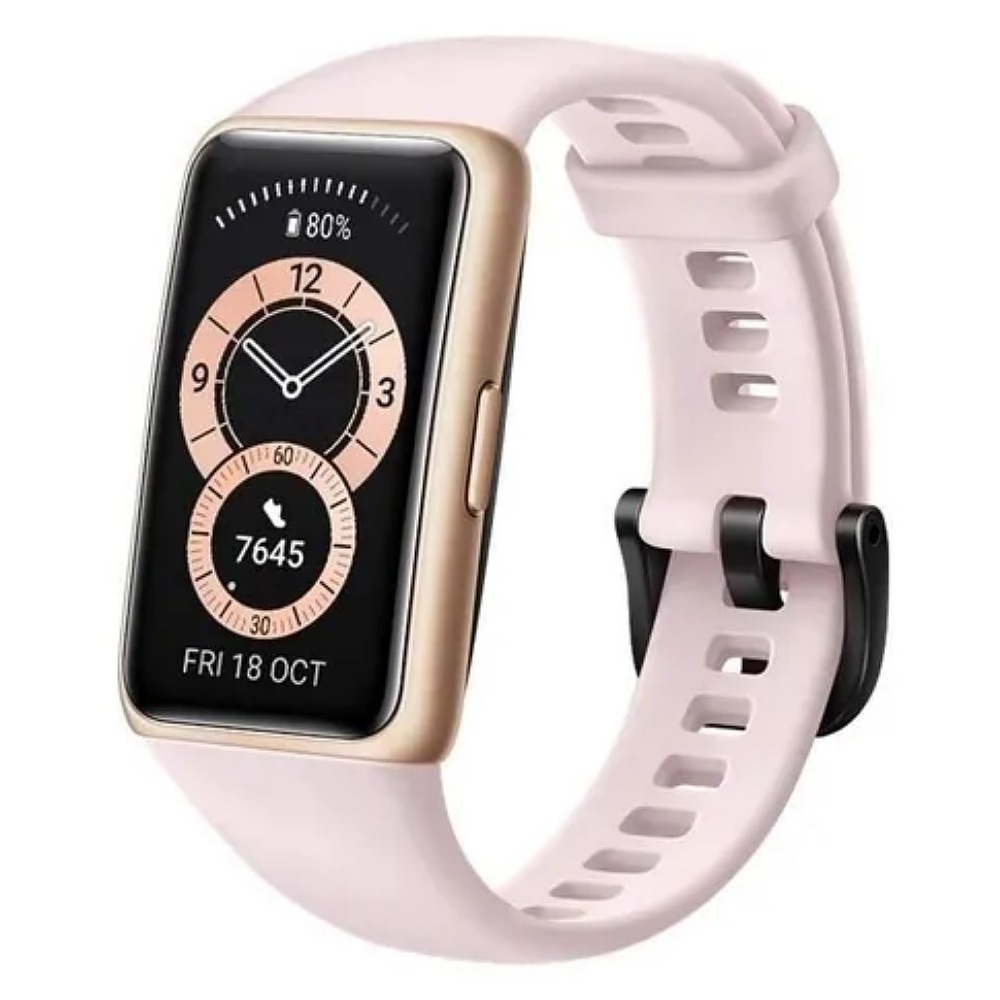 Huawei Band 6 1.47" caja de polímero gold, malla sakura pink de silicona FRA-B19