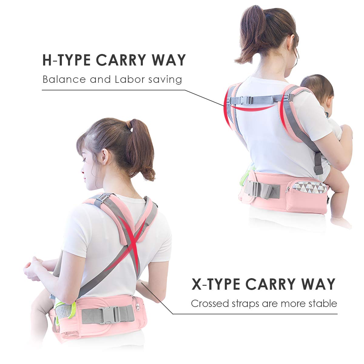 Canguro para Bebé de Algodón con Soporte de Cadera Rosa